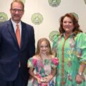 Millie Henderson of Calhoun County was honored for earning sixth place in the Alabama Farm-City Fourth-Sixth Grade Poster Contest April 17 during an annual awards luncheon in Auburn. Henderson is a student at Ohatchee Elementary School. They received $25 from Alabama Ag in the Classroom (AITC) for their poster, which showcased the theme of “Our Community Counts on Farmers.” From left are Alabama Farm-City Committee Chair Jeff Helms, Henderson and Alabama AITC Steering Committee Chair Kim Earwood.