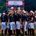 Hope Christian players and coaches huddle at the pitcher’s mound at Montgomery’s Paterson Field after Wednesday’s Game 3 of their Class A AISA semifinal series with Patrician. (Photo by Joe Medley/East Alabama Sports Today)