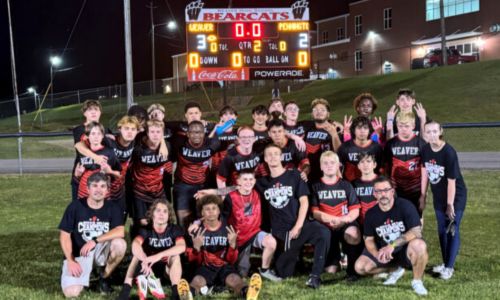 Weaver boys celebrate after beating J.B. Pennington on Tuesday and advancing to the Elite Eight for the first time. (Submitted photo)