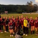 Donoho’s girls celebrate after beating St. Bernard Prep in Monday’s playoff action at Donoho. (Submitted photo)