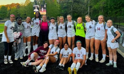Donoho’s girls’ soccer team celebrates after beating Temple (Ga.) 4-2 on Wednesday. (Submitted photo)