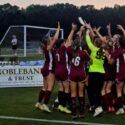 Donoho’s girls claim their latest Calhoun County soccer championship trophy Thursday at Choccolocco Park. (Photo by Joe Medley/East Alabama Sports Today)