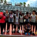 Anniston’s boys celebrate Saturday after winning their third Class 4A state outdoor track title in four years at Gulf Shores. (Submitted photo)
