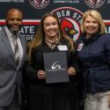 Tommie Goggans, president of the Cardinal Foundation and Hillary Folsom, director of advancement and alumni relations for Gadsden State, are pictured with scholarship recipient, Kayleigh Lee.