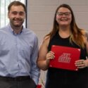 Eleaxus Pettus is awarded the Presidential Scholarship from Jacksonville State University by Tucker Allen, Admissions Counselor at JSU.