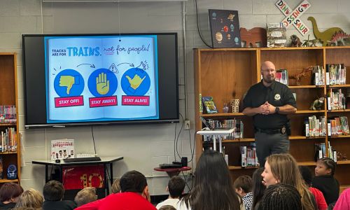 Rail safety education at Alexandria Elementary with Norfolk Southern and OLI