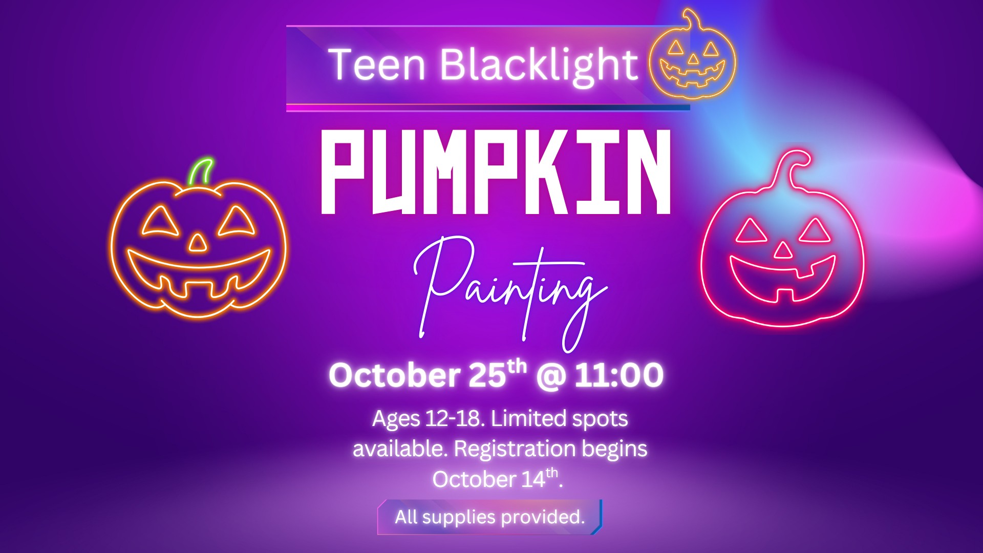 Teen Blacklight Pumpkin Painting