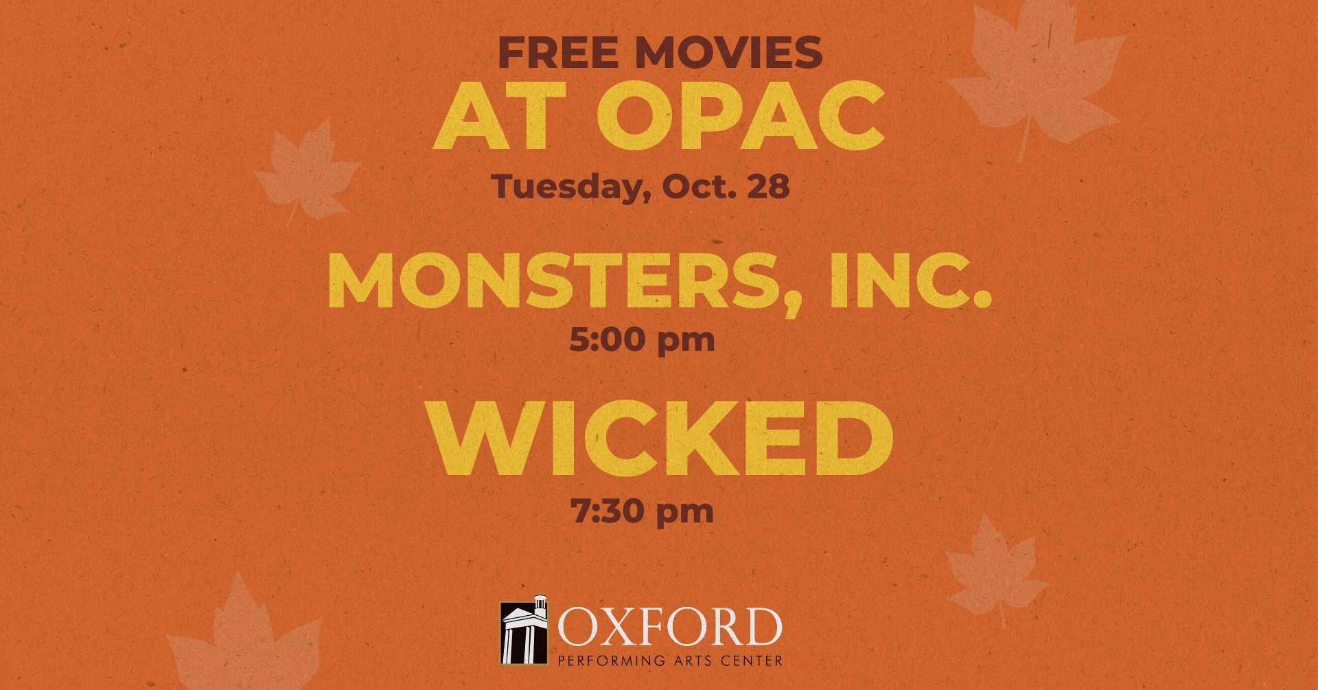 Free Movies at OPAC "Monsters Inc." and "Wicked"