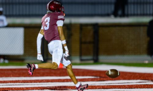 Anniston’s Kyree Lewis scores a touchdown after blocking and recovering a punt against Cherokee County on Friday at Lott-Mosby Stadium. (Photo by Brad Campbell/sport-shutter.com)