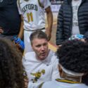 Oxford coach Joel Van Meter gives a timeout talk during Saturday’sboys’ final of the 75th Calhoun County basketball tournament in Pete Mathews Coliseum. On Tuesday, he was recognized for reaching 300 career wins during the tournament. (Photo by Brad Campbell/sport-shutter.com)