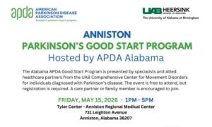 AMERICAN PARKINSON DISEASE ASSOCIATION BRINGS SPECIALIZED PROGRAM FOR THOSE NEWLY DIAGONOSED TO ANNISTON AREA