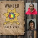 Wanted photo with 4 mugshots on old west wood planked wall with wanted poster and Sheriff's Office star