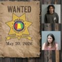 Wanted photo with 5 mugshots on old west wood planked wall with wanted poster and Sheriff's Office star