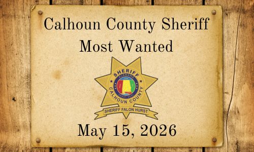 Old west parchment with Calhoun County Sheriff Most Wanted words and Sheriff Star