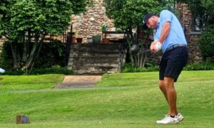 Through two rounds of the Wilfred Galbraith Invitational, three players share the lead at 1 under par (from left): Tanner Wells, Taylor McCullum and Ty Cole. (Photos by Joe Medley/East Alabama Sports Today)