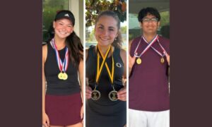 Donoho’s Avery Barnett (left) and Oxford’s Claire Maniscalco (center) are East Alabama Sports Today co-players of the year for Calhoun County girls’ tennis, and Donoho’s Rishi Reddy is boys’ player of the year. (Submitted photos)