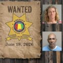 Wanted photo with 5 mugshots on old west wood planked wall with wanted poster and Sheriff's Office star