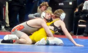 Jeremy ‘Ryan’ Lambert wins the 120-pound championship final against in a 15-2 major decision on Feb. 14 in Huntsville’s Von Braun Center. (Photo by Joe Medley/East Alabama Sports Today)