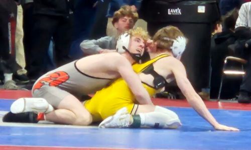 Jeremy ‘Ryan’ Lambert wins the 120-pound championship final against in a 15-2 major decision on Feb. 14 in Huntsville’s Von Braun Center. (Photo by Joe Medley/East Alabama Sports Today)