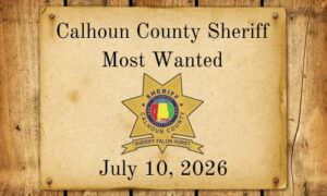 Old west parchment with Calhoun County Sheriff Most Wanted words and Sheriff Star