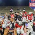 Jax State football players and Coach Charles Kelly celebrate after beating Troy in last season’s IS4S Salute to Veterans Bowl. The Gamecocks open the 2026 season Aug. 29 at North Dakota State. (Photo by Brad Campbell/sport-shutter.com)