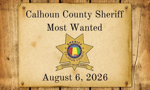 Old west parchment with Calhoun County Sheriff Most Wanted words and Sheriff Star