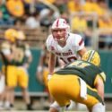 Jax State linebacker Walker O’Steen makes his read against North Dakota State on Saturday in the Fargo Dome, (Photo by (Photo by Emily Kish/Jax State)