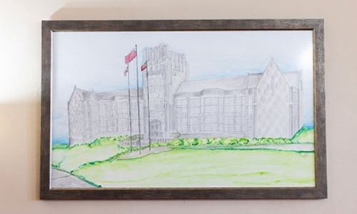 Local Artist's Commissioned Angle Hall Rendering Becomes Centerpiece of President's Office