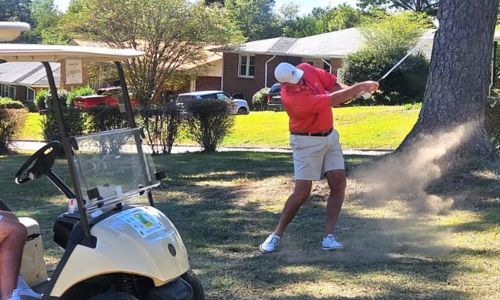Gary Wigington approaches on No. 9 during Sunday’s finals of the Calhoun County Match Play Championship at Anniston Municipal Golf Course. (Photo by Joe Medley/East Alabama Sports Today)