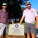 Brennan Clay (left) and Andrew Brooks shot a 15-under 55 on Saturday to lead the 18th Buddy Moore Charity Golf Tournament by one stroke. (Photo by Joe Medley/East Alabama Sports Today)
