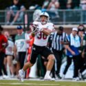 Jax State’s Luke Gilbert breaks loose for an 82-yard touchdown reception against Ohio in Athens, Ohio, on Saturday. The Gamecocks fell 29-27 in four overtimes. (Photo by Emily Kish/Jax State)