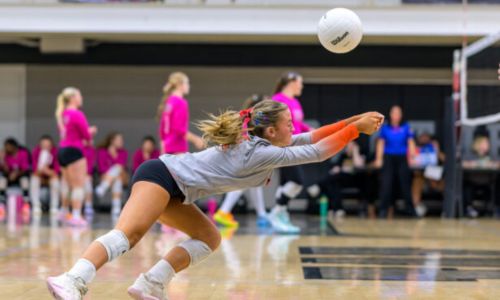 Oxford’s Ava Thomas hits during the Yellow Jackets’ victory over Donoho in Saturday’s Calhoun County semifinals at Wellborn. Oxford will try to defend its county volleyball title when the Yellow Jack