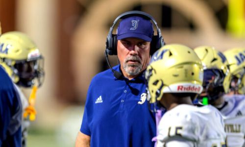 Jacksonville coach Jeremy Sullivan gives instruction during Jacksonville’s Aug. 28 game at Oxford. (Photo by Brad Campbell/sport-shutter.com)
