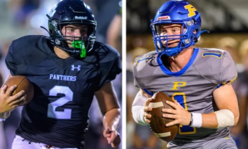 Quarterbacks Braden Horton (left) and Cole Austin will lead their teams into Friday’s Piedmont-Wellborn showdown at Wellborn to determine the Class 2A, Region 6 champion. (Photos by Brad Campbell/sport-shutter.com)